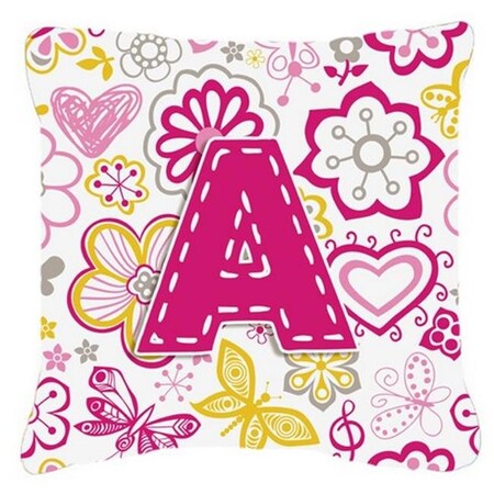 Carolines Treasures Carolines Treasures CJ2005-APW1818 Letter A Flowers And Butterflies Pink Canvas Fabric Decorative Pillow CJ2005-APW1818